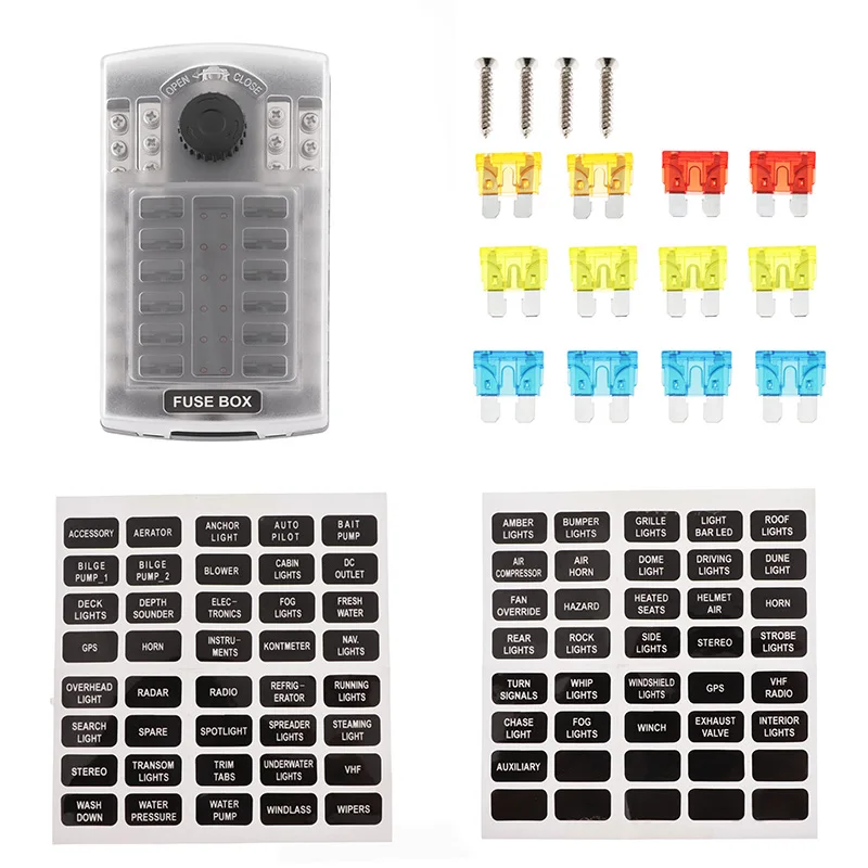 New 6 12 Ways Fuse Box Holder 2 Input LED Indicator With Thumb Screw Terminal Label Sticker 200A For Car Truck Marine Boat
New 6 12 Ways Fuse Box Holder 2 Input LED Indicator With Thumb Screw Terminal Label Sticker 200A For Car Truck Marine Boat