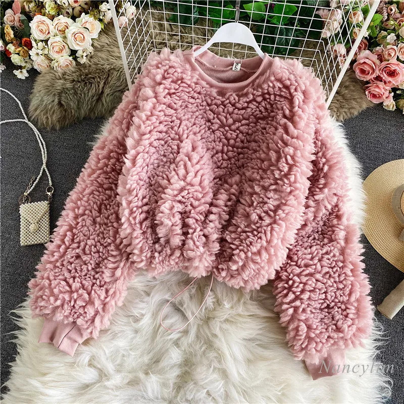 Furry Sweatshirt for Women Loose Round Neck Drawstring 2021 Autumn and Winter New Lazy Wind Short Pink Yellow Hoodie Short Top
Furry Sweatshirt for Women Loose Round Neck Drawstring 2021 Autumn and Winter New Lazy Wind Short Pink Yellow Hoodie Short Top