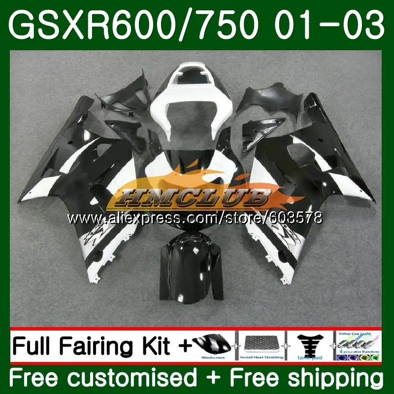 

Body For SUZUKI GSX-R600 GSXR-600 K1 GSXR600 01 02 03 White Black 4CL.80 GSXR 600 750 GSXR-750 GSXR750 2001 2002 2003 Fairing