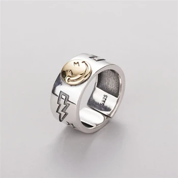 Sole Memory Happy Smiley Face Lightning Large Retro Golden Gothic 925 Sterling Silver Female Resizable Opening Rings SRI544
Sole Memory Happy Smiley Face Lightning Large Retro Golden Gothic 925 Sterling Silver Female Resizable Opening Rings SRI544