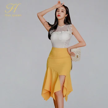 H Han Queen Womens Summer OL 2 Pieces Suits Lace Patchwork Crop Top + Irregular Sheath Bodycon High Waist Skirt Work Sets Ladies
H Han Queen Womens Summer OL 2 Pieces Suits Lace Patchwork Crop Top + Irregular Sheath Bodycon High Waist Skirt Work Sets Ladies