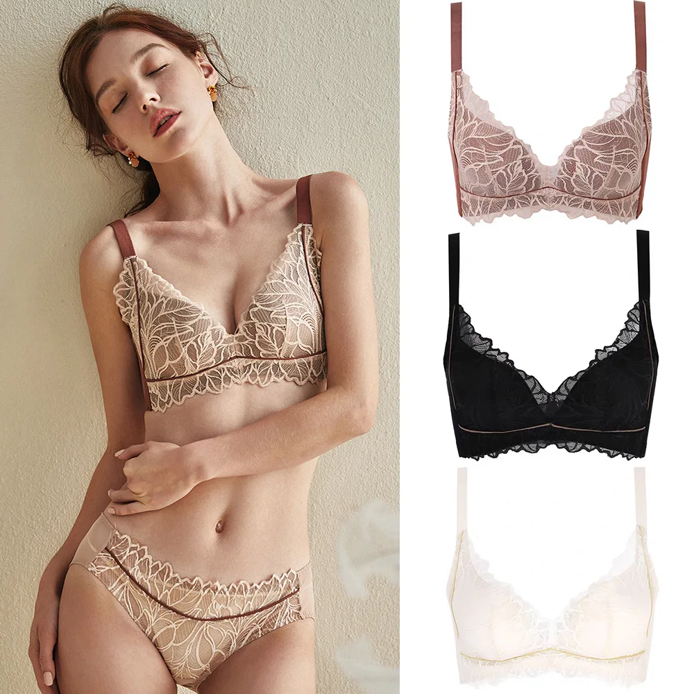 

Lace Lingerie Lady Small Chest Thick Gathered French Triangle Cup No Steel Ring Adjusted Bra Bras for Women Sexy Push Up Bra
