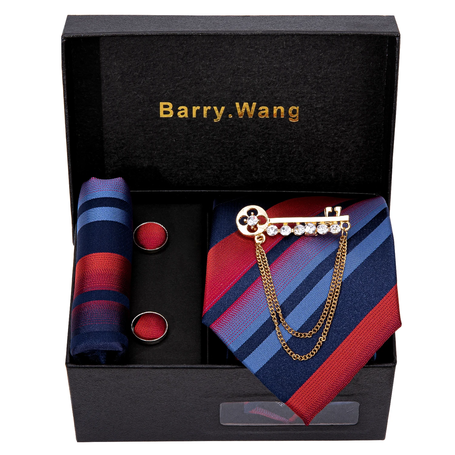 

Men Wedding Red Paisley Silk Tie Hanky Brooch Set Barry.Wang Jacquard Woven Neckties For Men Party Business Fashion Gift Box