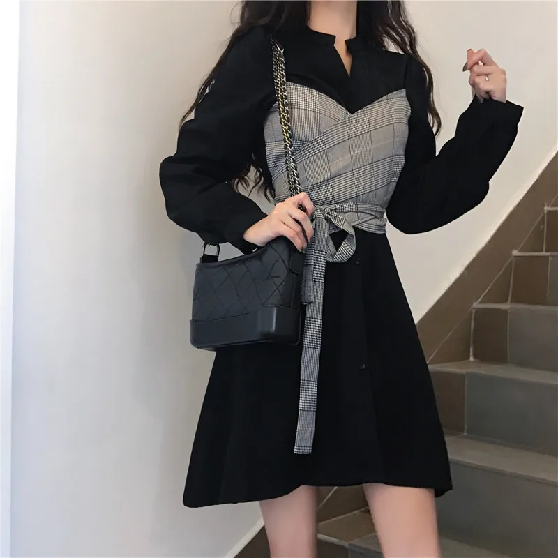 Women 2019 Fashion Fake Two Pieces Waisted Slim Dress Retro Long Shirt Dress Long Sleeve Patchwork A Line Mini Dress Vestidos 
Women 2019 Fashion Fake Two Pieces Waisted Slim Dress Retro Long Shirt Dress Long Sleeve Patchwork A Line Mini Dress Vestidos