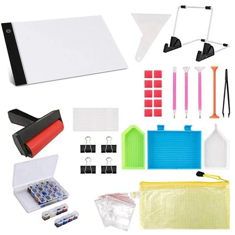 133PCS Diamond Painting A4 LED Light Pad Kit Diamond Art Light Board with 5D Painting Tools with Stand and Roller
133PCS Diamond Painting A4 LED Light Pad Kit Diamond Art Light Board with 5D Painting Tools with Stand and Roller