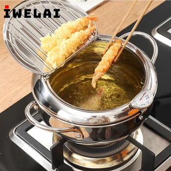 IWELAI Japanese Deep Frying Pot with a Thermometer and a Lid 304 Stainless Steel Kitchen Tempura Fryer Pan 20CM
IWELAI Japanese Deep Frying Pot with a Thermometer and a Lid 304 Stainless Steel Kitchen Tempura Fryer Pan 20CM