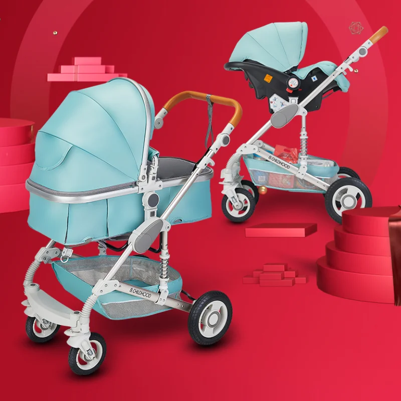 High View Baby Stroller Can Sit and Lie Travel Portable Reversible Newborn Strollers 3 In 1 Basket Multiple | Мать и ребенок