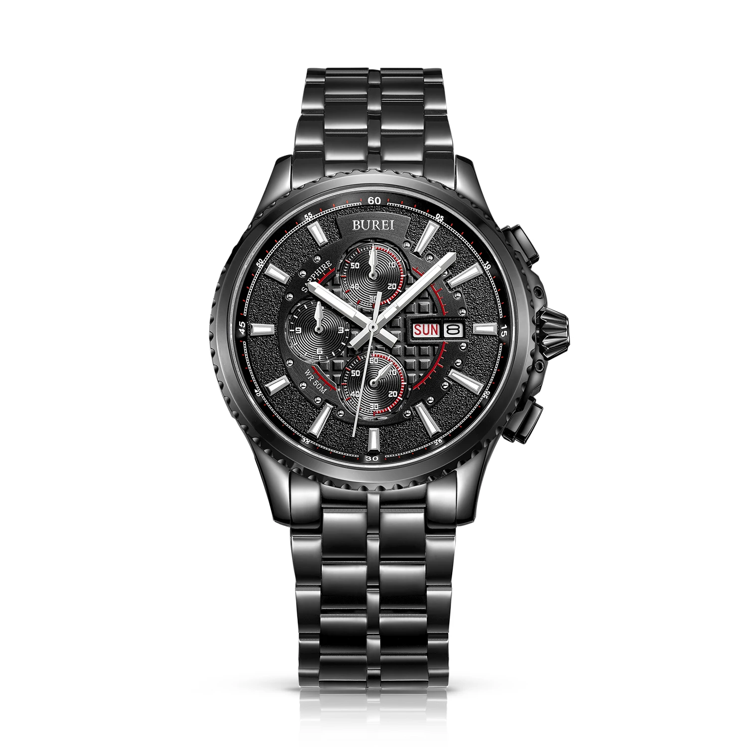 BUREI 17003 Switzerland watches luxury Men's Luminous Chronograph Day and Date Watch with Black Bracelet, Black Bezel Black Dial
BUREI 17003 Switzerland watches luxury Men's Luminous Chronograph Day and Date Watch with Black Bracelet, Black Bezel Black Dial