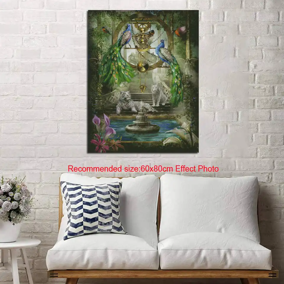 square round diamond painting cross stitch mystic garden peacock