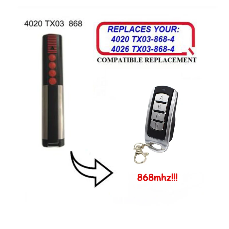 The garage remote for replace 4020 TX03-868-4 4026 TX03-868-4 868mhz free shipping
The garage remote for replace 4020 TX03-868-4 4026 TX03-868-4 868mhz free shipping