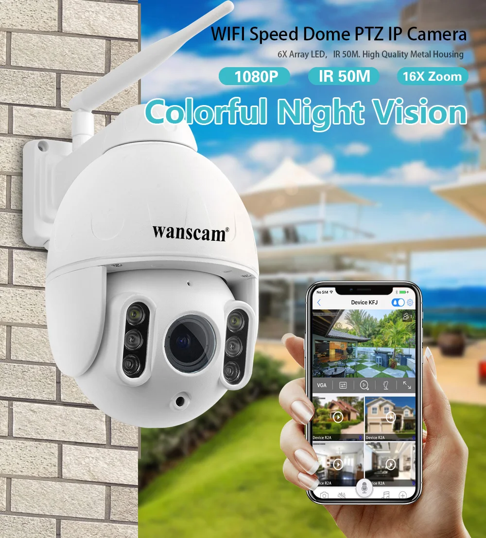 

Wanscam K64A 1080P PTZ IP Camera Wifi Outdoor 16XZoom 2MP FHD Face Detection Auto Tracking 2-way Audio R60 Security Surveillance