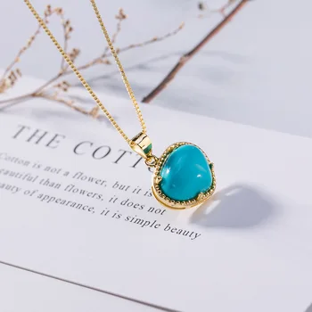 925 sterling silver gold-plated with light blue turquoise natural stone heart pendant necklace chain fine jewelry for women 
925 sterling silver gold-plated with light blue turquoise natural stone heart pendant necklace chain fine jewelry for women