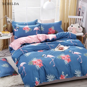 

Duvet Cover set Double Queen Twin Blue Flamingo Bedspread Teens Kids Single Bed sheet Pillowcases 4pcs Bedding set Family