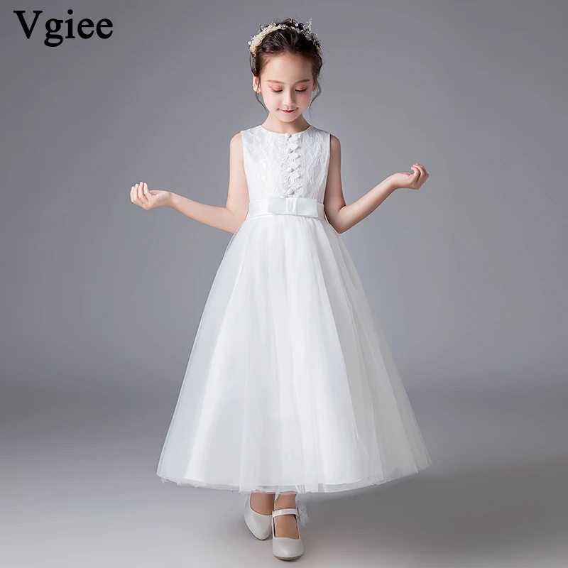 

Vgiee Little Girls Dresses White Ankle-Length Sleeveless Dress Girl Princess for 4 To 10 Years Kids Dresses for Girls CC591