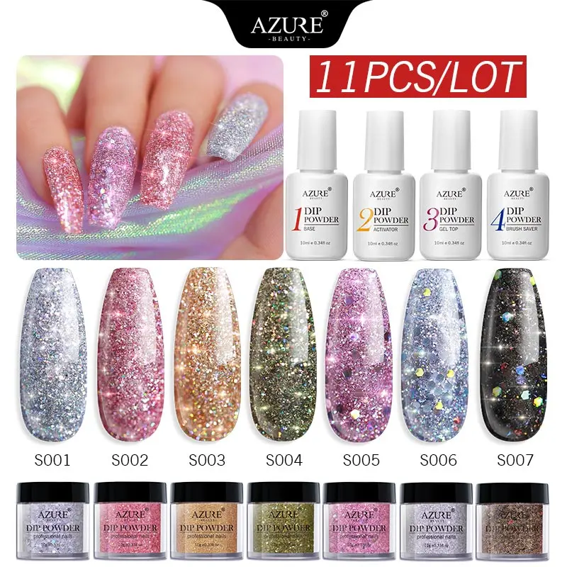Azure Beauty 11Pcs/Lot Shiny Glitter Dipping Powder Gradient Color Sequins Nail Dip Powder Base Top Nail Coat Activator Kits
Azure Beauty 11Pcs/Lot Shiny Glitter Dipping Powder Gradient Color Sequins Nail Dip Powder Base Top Nail Coat Activator Kits
