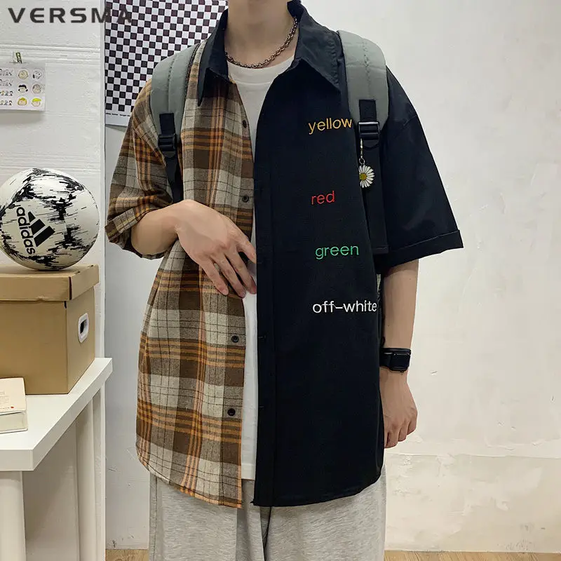 

VERSMA Japanese Harajuku Plaid Patchwork Vintage Shirt Men Women Hip Hop Streetwear Loose Checkered Shirt Men 5XL Dropshipping