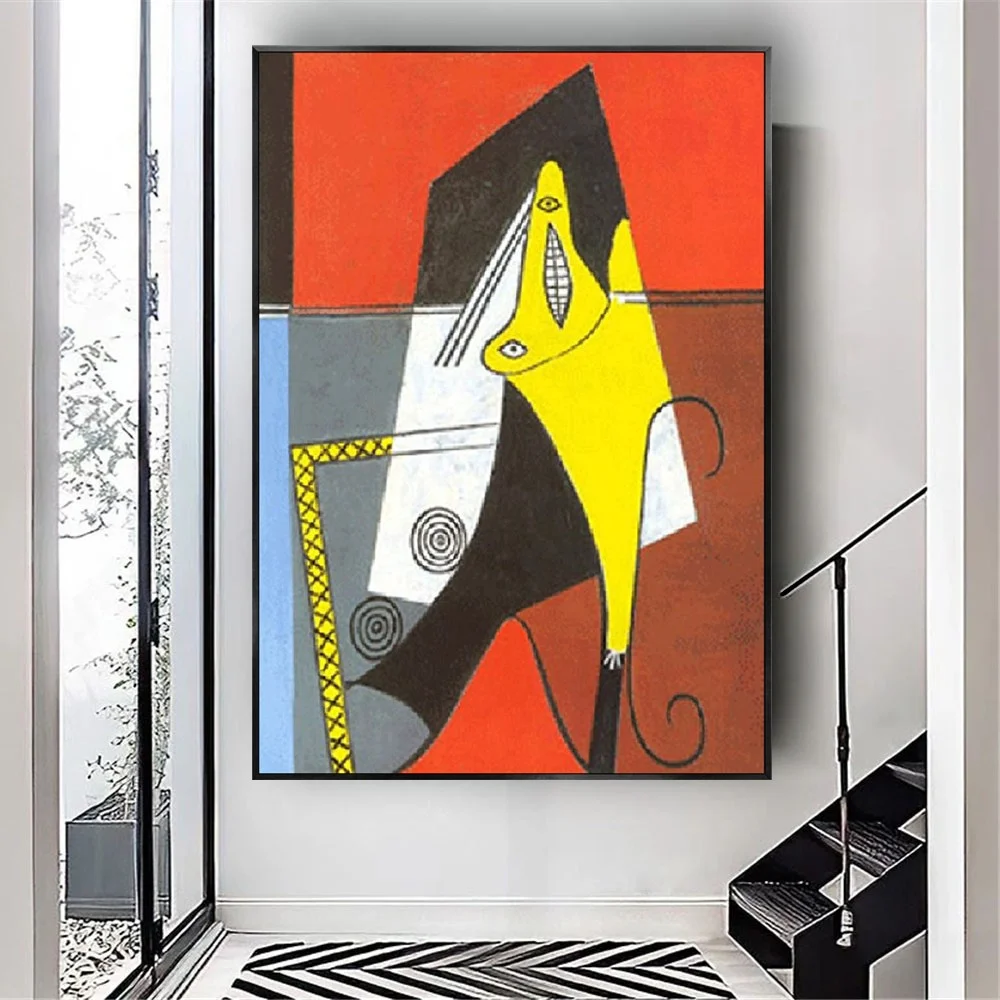 

Hand Painted abstract Oil Painting on Canvas red and yellow contrasting colors canvas painting Home Decor Picasso Works Wall Art
