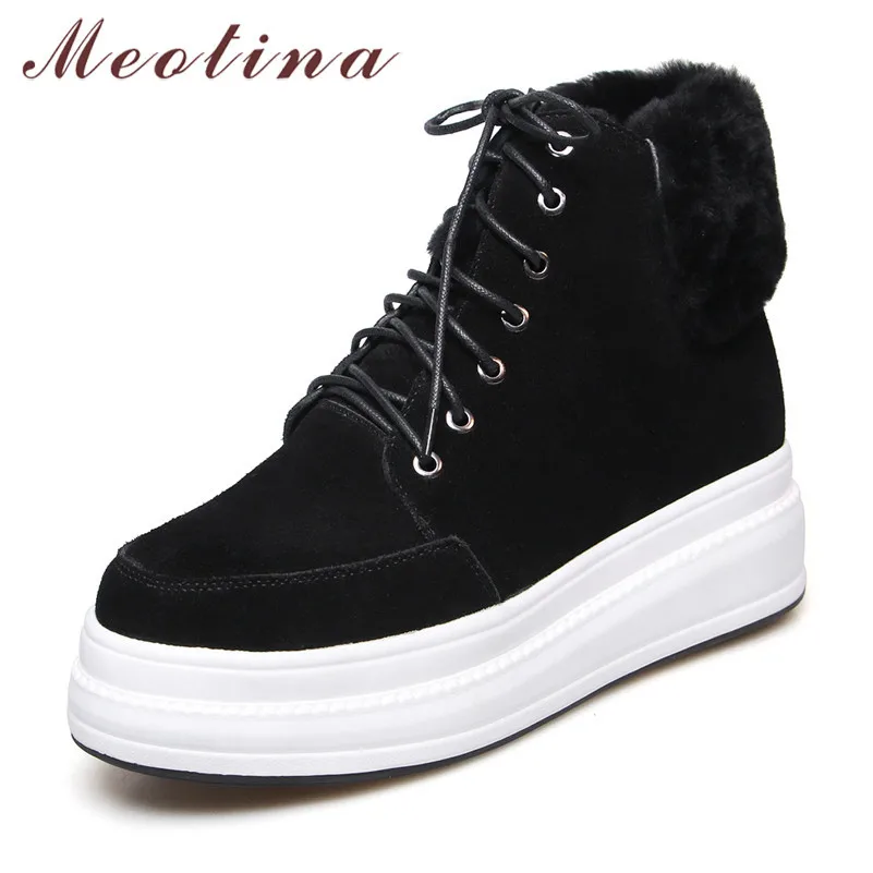 Meotina Winter Real Fur Snow Boots Women Cow Suede Flat Platform Ankle Boots Warm Plush Round Toe Shoes Female Black Size 35-40 
Meotina Winter Real Fur Snow Boots Women Cow Suede Flat Platform Ankle Boots Warm Plush Round Toe Shoes Female Black Size 35-40