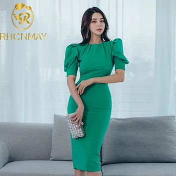 Fashion High Quality Summer Sheath Dress Women Green Color Work Wear Bodyon Pencil Dress Office Lady O Neck Knee Dress 
Fashion High Quality Summer Sheath Dress Women Green Color Work Wear Bodyon Pencil Dress Office Lady O Neck Knee Dress