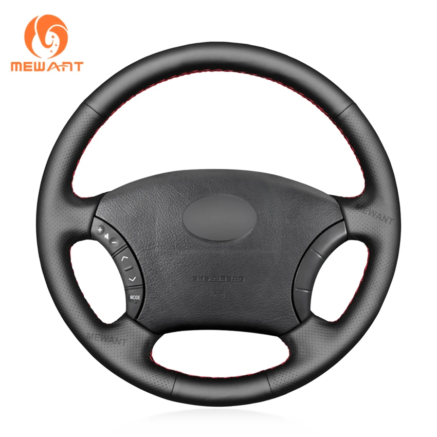 

MEWANT Black Genuine Leather Steering Wheel Cover for Toyota Land Cruiser Prado 120 Tacoma 4Runner Hilux Highlander Sequoia