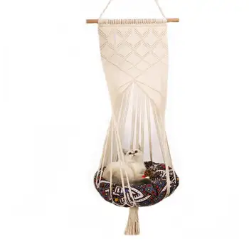 Handwoven Cat Hammock Kitten Cage Nordic Handwoven Macrame Cat Hammock Hanging Bed Soft Chair Shelf Seat Bed For Home Decoration 
Handwoven Cat Hammock Kitten Cage Nordic Handwoven Macrame Cat Hammock Hanging Bed Soft Chair Shelf Seat Bed For Home Decoration