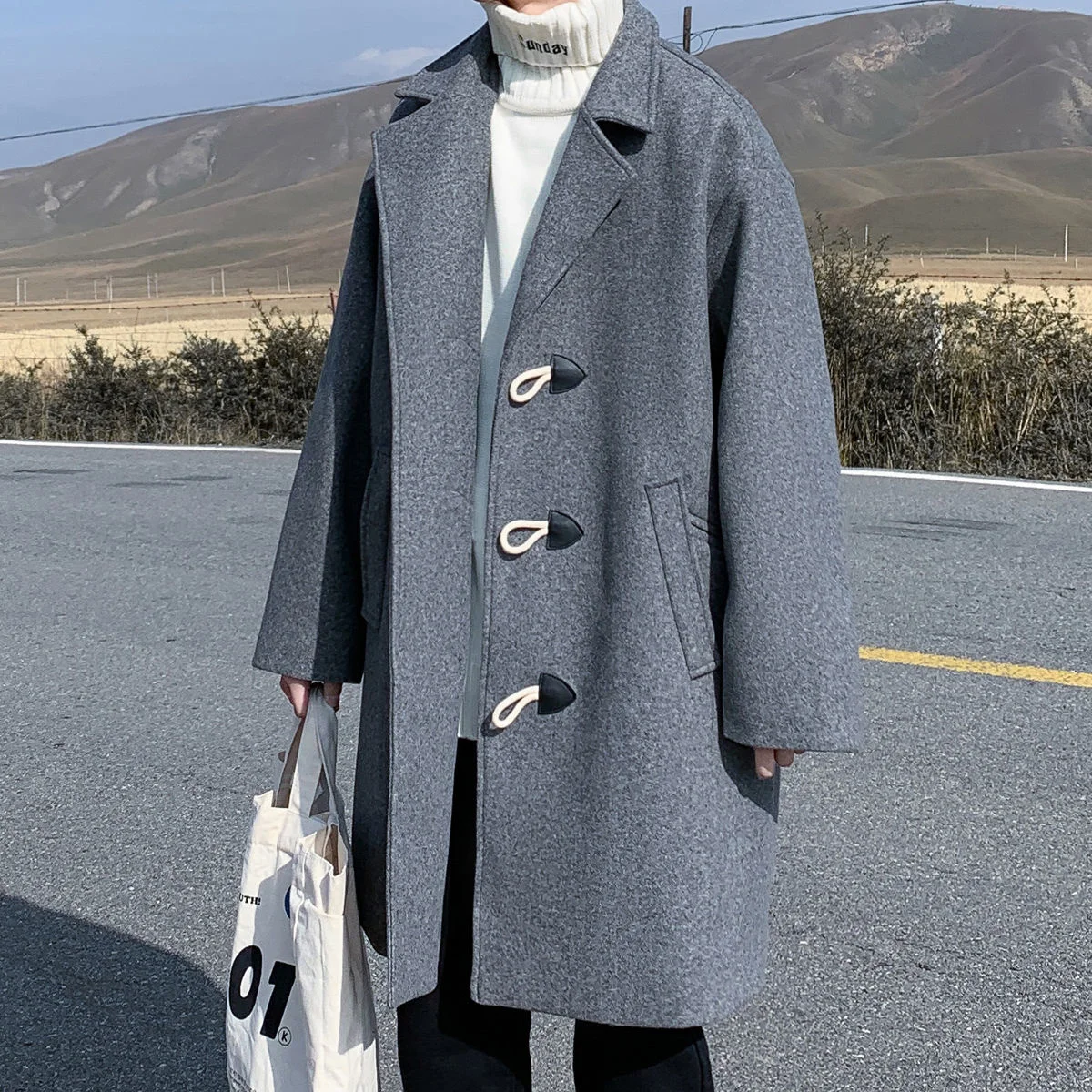 2021 Winter Men's Long Cashmere Trench Grey/black Windbreaker Loose Wool Coats In Warm Woollen Blends Lapel Collar Snow Jackets
2021 Winter Men's Long Cashmere Trench Grey/black Windbreaker Loose Wool Coats In Warm Woollen Blends Lapel Collar Snow Jackets