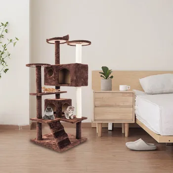 Pet Cat Tree Luxury Cat Scratching Toy Jumping Climbing Frame With Ladder Multi-layer Cat Condo Furniture Brown 51 X 51 X 132 cm
Pet Cat Tree Luxury Cat Scratching Toy Jumping Climbing Frame With Ladder Multi-layer Cat Condo Furniture Brown 51 X 51 X 132 cm