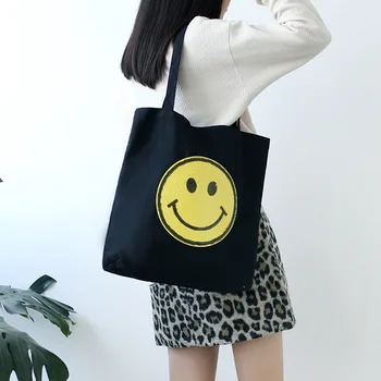 2019 Women's Shoulder Bags Black Reusable Shopping Bags Women Tote Canvas Bag Eco Cloth Bags Smiling Face Gilrs Shopper Bags
2019 Women's Shoulder Bags Black Reusable Shopping Bags Women Tote Canvas Bag Eco Cloth Bags Smiling Face Gilrs Shopper Bags