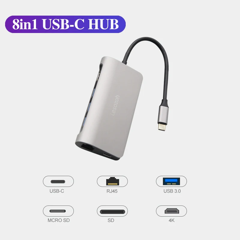 Lesozoh USB 3.1 Type-C Hub To HDMI Adapter 4K Thunderbolt 3 USB C Hub RJ45 with Hub 3.0 TF SD Reader Slot PD for MacBook Pro
Lesozoh USB 3.1 Type-C Hub To HDMI Adapter 4K Thunderbolt 3 USB C Hub RJ45 with Hub 3.0 TF SD Reader Slot PD for MacBook Pro