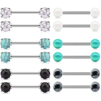 14G Nipple Rings Barbell Nipple Bar Piercing for Women Double Front Facing Gem Synthesis Marble Stone Opal and CZ Top Design
14G Nipple Rings Barbell Nipple Bar Piercing for Women Double Front Facing Gem Synthesis Marble Stone Opal and CZ Top Design
