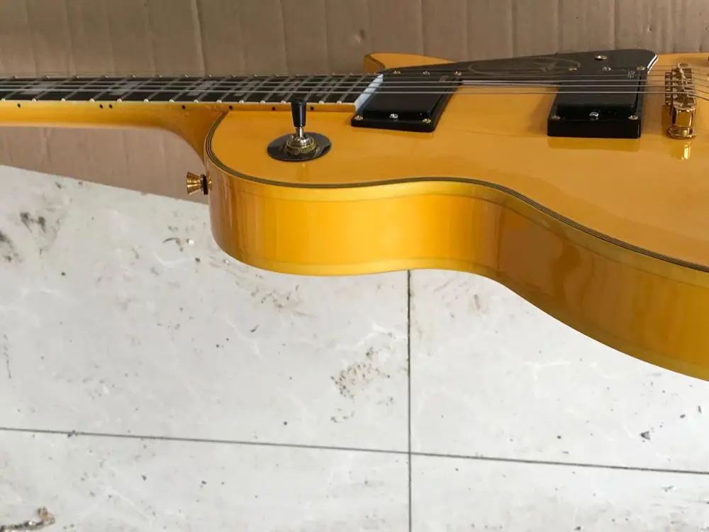 Free shipping Factory Custom New yellow color Electric Guitar Ebony fingerboard Frets Binding In stock 9 
Free shipping Factory Custom New yellow color Electric Guitar Ebony fingerboard Frets Binding In stock 9
