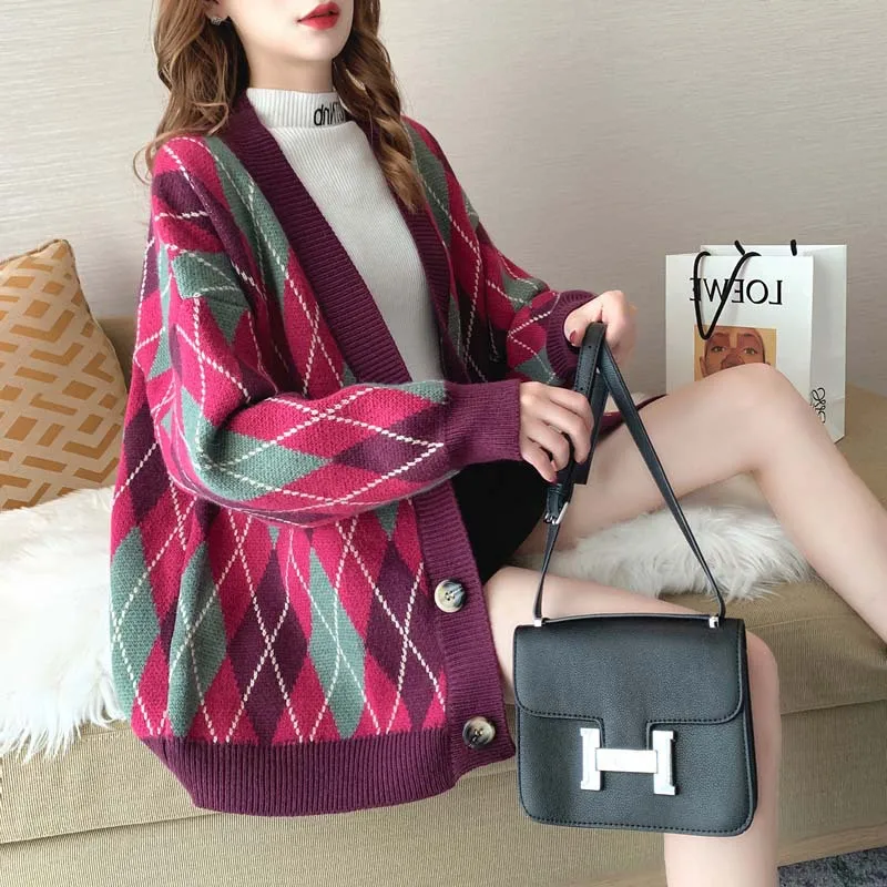 Sweater Coat Women's Loose-Fit Laziness-Style Autumn And Winter 2019 New Style Retro Plaid Cardigan V-neck Versatile Thick Tops
Sweater Coat Women's Loose-Fit Laziness-Style Autumn And Winter 2019 New Style Retro Plaid Cardigan V-neck Versatile Thick Tops