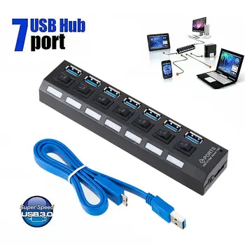 

4/7 Ports USB 3.0 Hub with Power Adapter 5Gbps High Speed USB Splitter w/ Individual Switches for Windows 10 8 7 Mac PC Computer