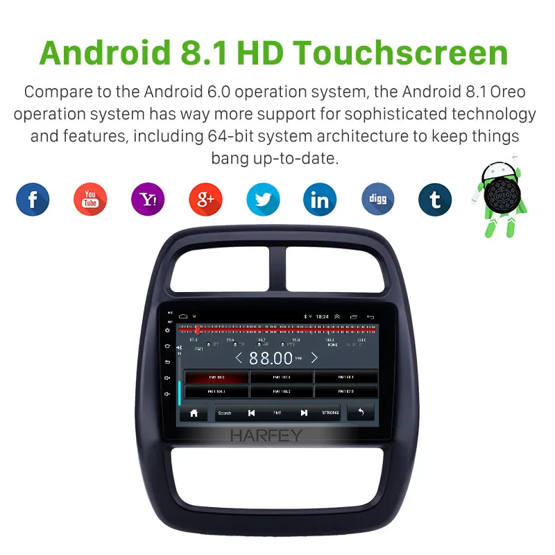 Harfey Car Multimedia Player 9'' Android 8.1 Radio Stereo Headunit for Renault Kwid 2012-2017 GPS Navi support Carplay OBD2 DVR
Harfey Car Multimedia Player 9'' Android 8.1 Radio Stereo Headunit for Renault Kwid 2012-2017 GPS Navi support Carplay OBD2 DVR