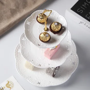 European style ceramic cake plate lace relief three layer tray fruit wedding tray afternoon tea dry fruit snack rack 
European style ceramic cake plate lace relief three layer tray fruit wedding tray afternoon tea dry fruit snack rack