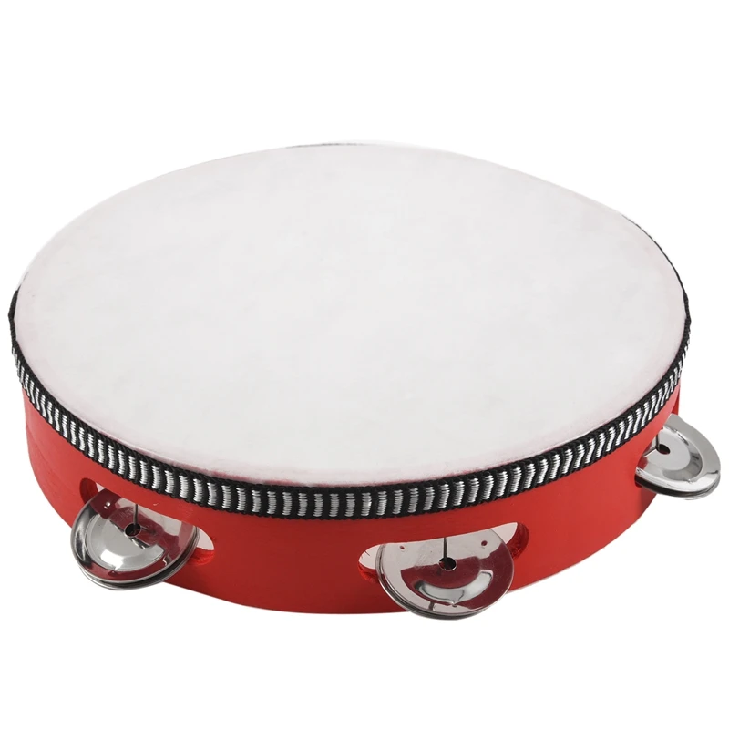

8 дюймов музыкальный бубен тамборин барабан круглый ударный инструмент, подарочный для KTV вечерние красные
