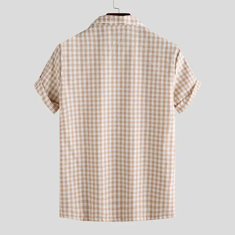 Summer Mens Pajamas Sets Plaid Lapel Cotton Button Short Sleeve Sleepwear Tops Shorts Soft Unisex Pyjamas Suit Homewear INCERUN Summer Mens Pajamas Sets Plaid Lapel Cotton Button Short Sleeve Sleepwear Tops Shorts Soft Unisex Pyjamas Suit Homewear INCERUN