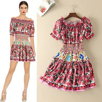 2017 Show New Early Spring New Women's Rose Print off-the-Shoulder Collar Sexy Elastic Waist Dress
2017 Show New Early Spring New Women's Rose Print off-the-Shoulder Collar Sexy Elastic Waist Dress