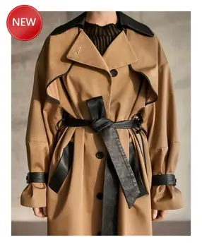 Autum Leather Patchwork Maxi Long Trench coat with belt Chic Female windbreaker Classic Korea Runway designer 2020 Fall /
Autum Leather Patchwork Maxi Long Trench coat with belt Chic Female windbreaker Classic Korea Runway designer 2020 Fall /