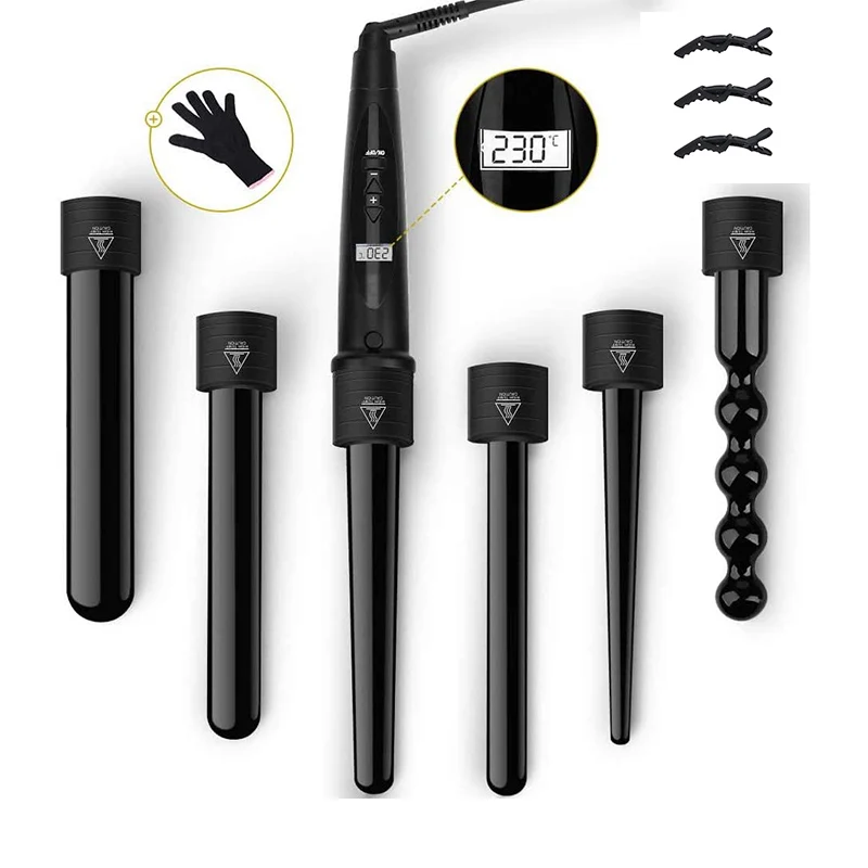 Curling Hair Iron 6 In 1 Tool Set Digital Display Adjustable Temperature Ceramic Conical Spiral Several Size Roll Hair Curler
Curling Hair Iron 6 In 1 Tool Set Digital Display Adjustable Temperature Ceramic Conical Spiral Several Size Roll Hair Curler