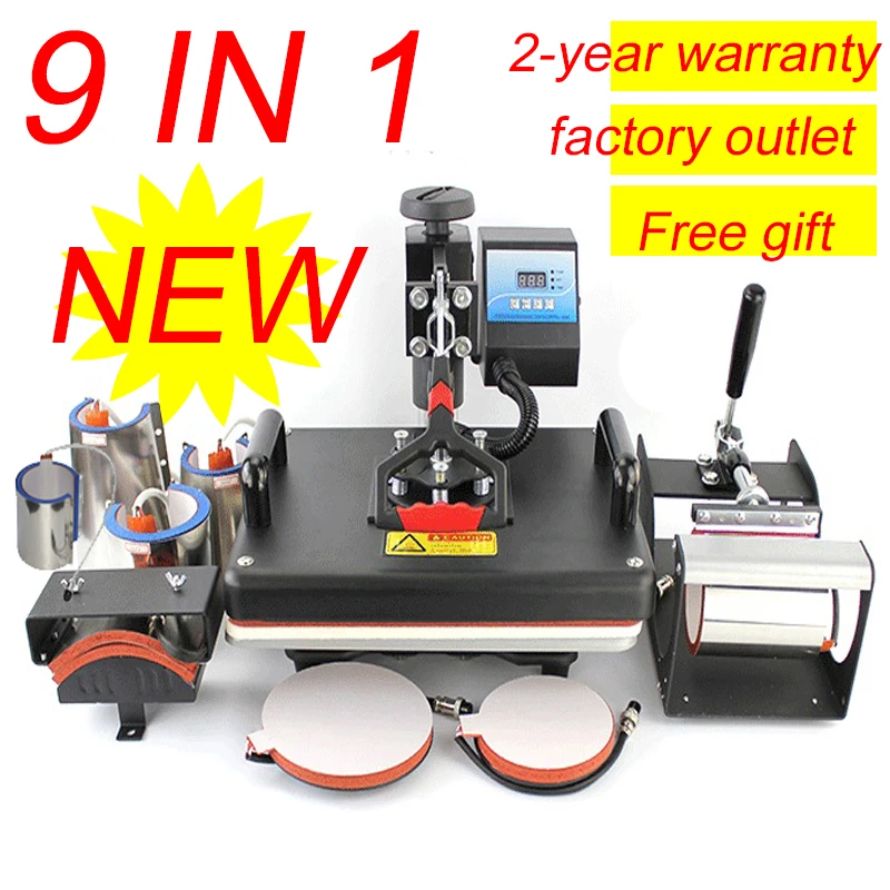 Promotions 9 in 1 Combo Heat Press Machine Sublimation Heat Press Heat Transfer Printer For Mug/Cap/T shirt/Phone Cases/Pen
Promotions 9 in 1 Combo Heat Press Machine Sublimation Heat Press Heat Transfer Printer For Mug/Cap/T shirt/Phone Cases/Pen