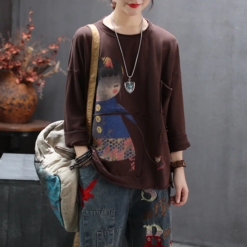 Women T-shirt Autumn Retro Large size Pullovers 2019 New Ladies Loose Tops O-Neck Long-sleeved Patchwork Character T-shirt
Women T-shirt Autumn Retro Large size Pullovers 2019 New Ladies Loose Tops O-Neck Long-sleeved Patchwork Character T-shirt