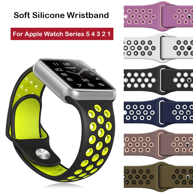Soft Silicone Wristband for Apple Watch band 42mm 44mm Breathable For iwatch series 5 4 3 2 1 Replacement watchband 38mm strap
Soft Silicone Wristband for Apple Watch band 42mm 44mm Breathable For iwatch series 5 4 3 2 1 Replacement watchband 38mm strap