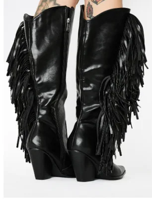 Winter Boots For Fashion Women Knee High Square Heel Round Toe Low-heeled Casual Shoes Black Heel Western Cowboy Fringe Boots
Winter Boots For Fashion Women Knee High Square Heel Round Toe Low-heeled Casual Shoes Black Heel Western Cowboy Fringe Boots