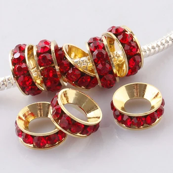 Wholesale 100pcs Red Rhinestone Crystal Gold Color Metal Spacer Large Hole Charms Beads For Making Jewelry European Bracelet 
Wholesale 100pcs Red Rhinestone Crystal Gold Color Metal Spacer Large Hole Charms Beads For Making Jewelry European Bracelet
