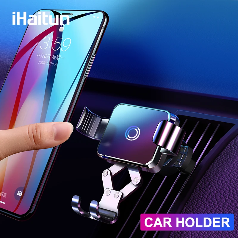 

iHaitun Mini Car Holder Air Vent Clamp Mount Stand Mobile Phone Holder For iPhone XS X Huawei P30 Samsung S10+ Gravity Bracket