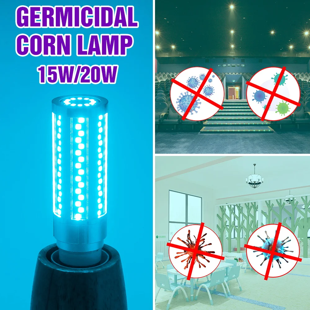 

UV Lamp Germicidal Light Disinfection UVC Lamp E27 Sterilization Lamp 15W 20W LED Bulb 220V Ultraviolet LED Corn Bulb 110V 2835