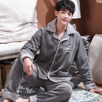 plus size M-4XL flannel pajama sets for men winter thick keep warm pajamas long sleeve pyjama male homewear pijamas hombre 
plus size M-4XL flannel pajama sets for men winter thick keep warm pajamas long sleeve pyjama male homewear pijamas hombre