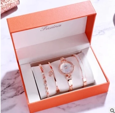 New fashionable high-end diamond-inlaid lady's watch four-piece suit simple quartz waterproof alloy watch Relogio Feminino
New fashionable high-end diamond-inlaid lady's watch four-piece suit simple quartz waterproof alloy watch Relogio Feminino