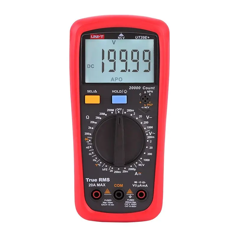 Цифровой мультиметр UT39E + UNI-T, 20 А, 1000 В, переменного тока, постоянного тока, ручной мультиметр Ture среднеквадратичный тестер с измерением емкости 2000μF
Цифровой мультиметр UT39E + UNI-T, 20 А, 1000 В, переменного тока, постоянного тока, ручной мультиметр Ture среднеквадратичный тестер с измерением емкости 2000μF